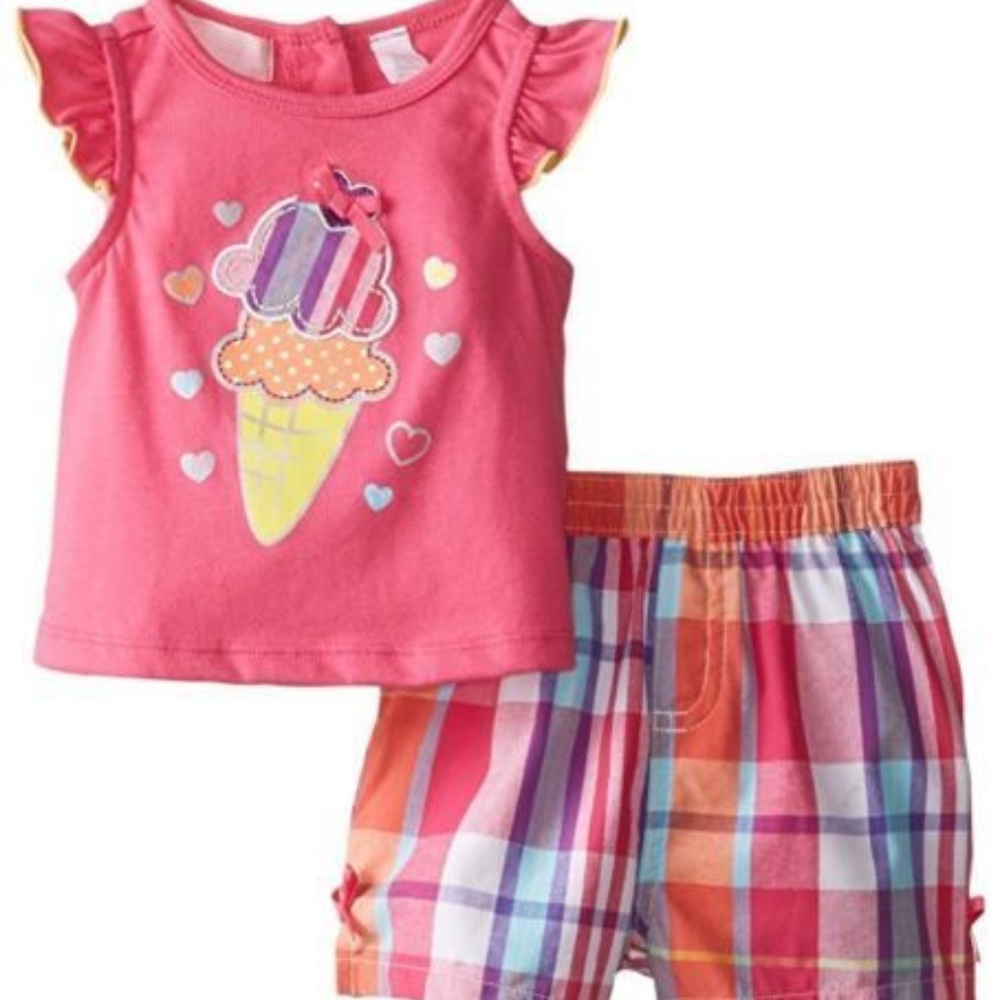 Baby Girl Two Piece Ice Cream Applique Top Short Set Outfit Size 3-6 Mo Pink NWT